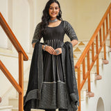 Black Cotton Silk Gota Work Anarkali Set