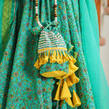 Turquoise Blue Cotton Floral Printed Anarkali Set