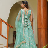 Mint Green Cotton Printed Floral Anarkali Set