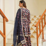 Tuna Blue Cotton Floral Printed Sharara Set