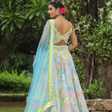 Multicolour Georgette Floral Embroidered Lehenga Set