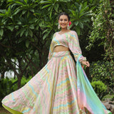 Multicolour Chinon Floral Printed Lehenga Set