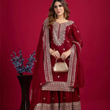 Maroon Embroidered Silk Floral Sharara Set