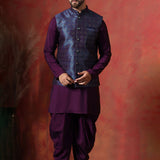 Solid Deep Purple Jacquard Indo-Western Kurta Set