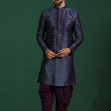 Dark Blue And Purple Jacquard Texture Sherwani Set