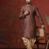 Brown Solid Dupion Kurta Set