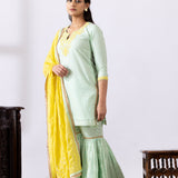 Sea Green Dori Embroidered Short Kurta Gharara Set