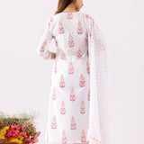 Ivory Cotton A-Line Block Printed Kurta And Palazzo Set