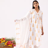 Ivory A-Line Block Printed Cotton Kurta And Palazzo Set