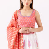 Foil Print Pink Chanderi Lehenga Set