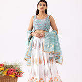 Foil Print Aqua Blue Chanderi Lehenga Set