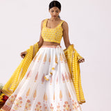 Foil Print Yellow Chanderi Lehenga Set