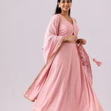 Pink Georgette Lehenga Set With Dupatta