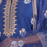 Dark Blue Foil Block Print Kurta Sharara Set With Dupatta
