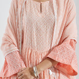 Ethnic Peach Colour Kurta With Silver Floral Patterns