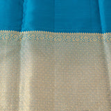 Dark Cyan Blue Floral Kanjivaram Silk Saree