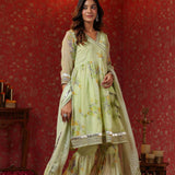 Pastel Green Chiffon Floral Printed Gharara Set