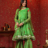 Apple Green Chiffon Bandhani Printed Gharara Set