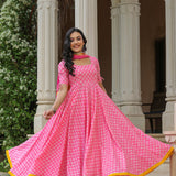 Persian Pink Cotton Printed Anarkali Set
