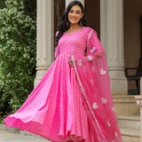 Persian Pink Cotton Bandhani Printed Anarkali Set