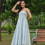 Pastel Grey Cotton Printed Gown Set