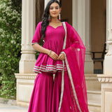Solid Dark Pink Cotton Silk Sharara Set