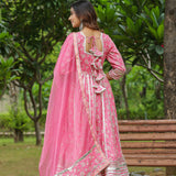 Persian Pink Cotton Floral Printed Anarkali Set