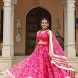 Bright Pink Organza Floral Printed Lehenga Set
