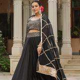 Black Cotton Silk Gota Embroidered Lehenga Set