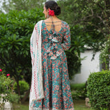 Persian Green Cotton Floral Printed Anarkali Set