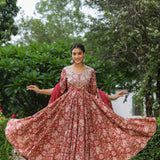 Mexican Red Cotton Floral Printed Anarkali Set