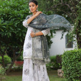 White And Grey Georgette Floral Printed Sharara Set