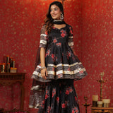 Black Organza Floral Printed Gharara Set