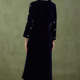 Embroidered Dark Blue Velvet Straight Kurta Set With Dupatta