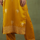 Floral Foil Print Mustard Straight Kurta And Pant