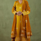 Floral Foil Print Mustard Straight Kurta Set