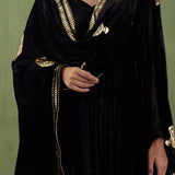 Black Plain Silk Velvet Straight Kurta And Pant With Velvet Shawl Set