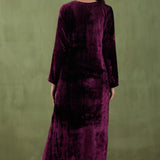 Dark Purple Plain Silk Velvet Straight Kurta And Pant With Velvet Shawl Set