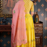 Lemon Yellow Foil Printed Cotton Silk Lehenga Set With Dupatta