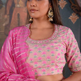 Pink Foil Printed Cotton Silk Lehenga Set With Dupatta