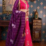 Rani Pink Printed Cotton Silk Lehenga Set With Dupatta