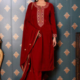 Embroidery Dark Maroon Velvet Kurta Set