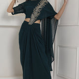 Dark Green Georgette Drape Dhoti Set