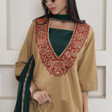 Tan Brown Chinnon Farshi Salwaar Suit Set