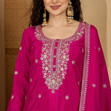 Royal Pink Chinon Silk Embroidered Kurta Set