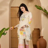 Off-White Cotton Floral Printed Kurta Set