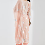 Printed Peach Kurti Set With Silver Floral Design
