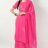 French Pink Georgette Floral Embroidered Kurti Set