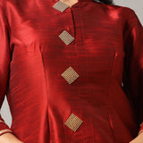 Maroon Raw Silk Kurti With Pants And Dupatta