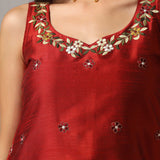 Maroon Raw Silk Kurti With Sharara And Dupatta